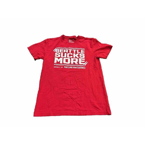 Portland Gear Mens Portland Winterhawks “Seattle Sucks More” Red T-Shirt Size S - Picture 1 of 7